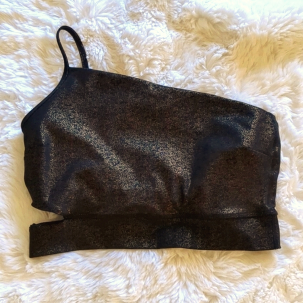 Beyond Yoga one shoulder sports bra metallic black size large